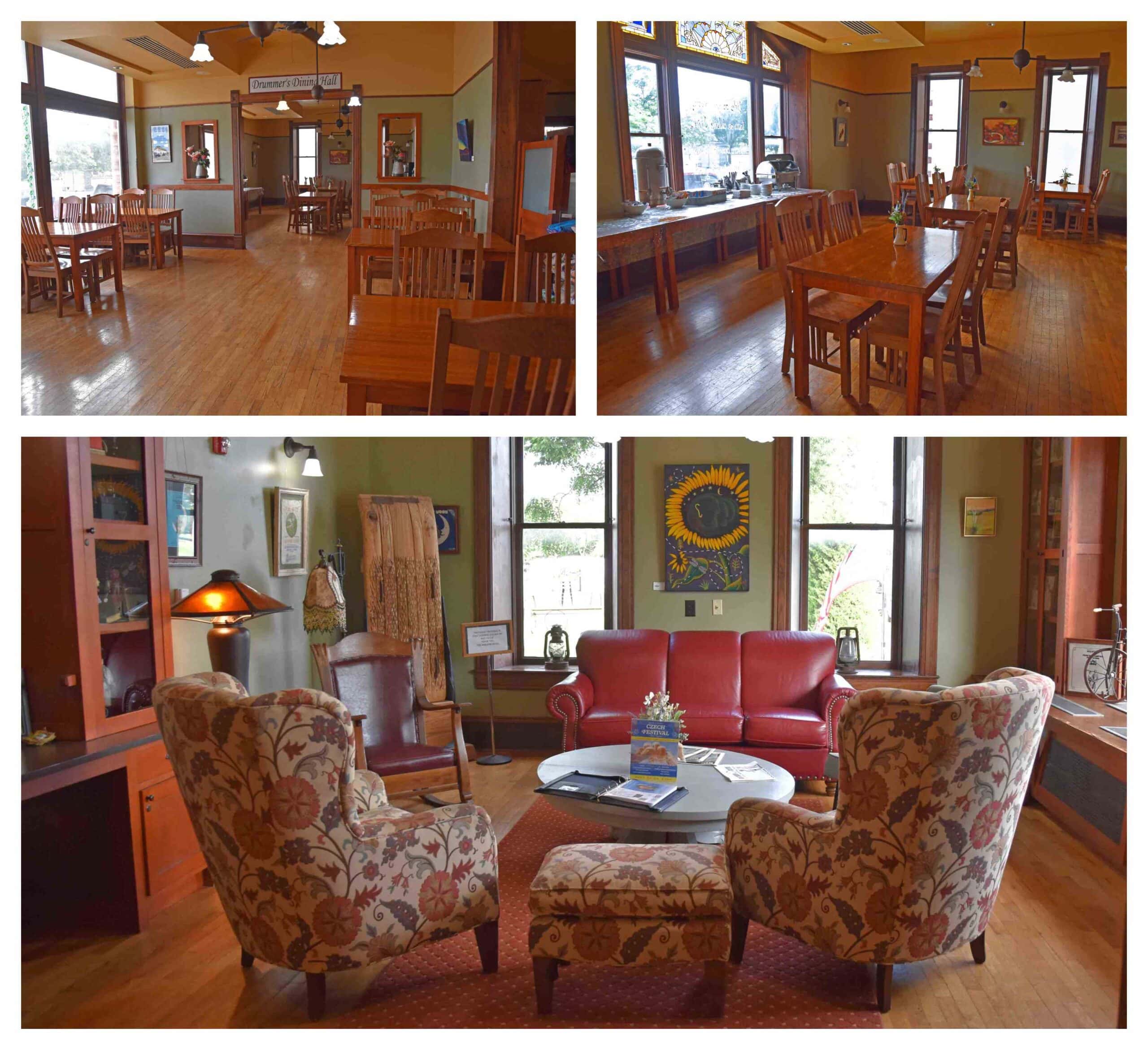 Various rooms at Midland Railroad Hotel offer seating for guests.
