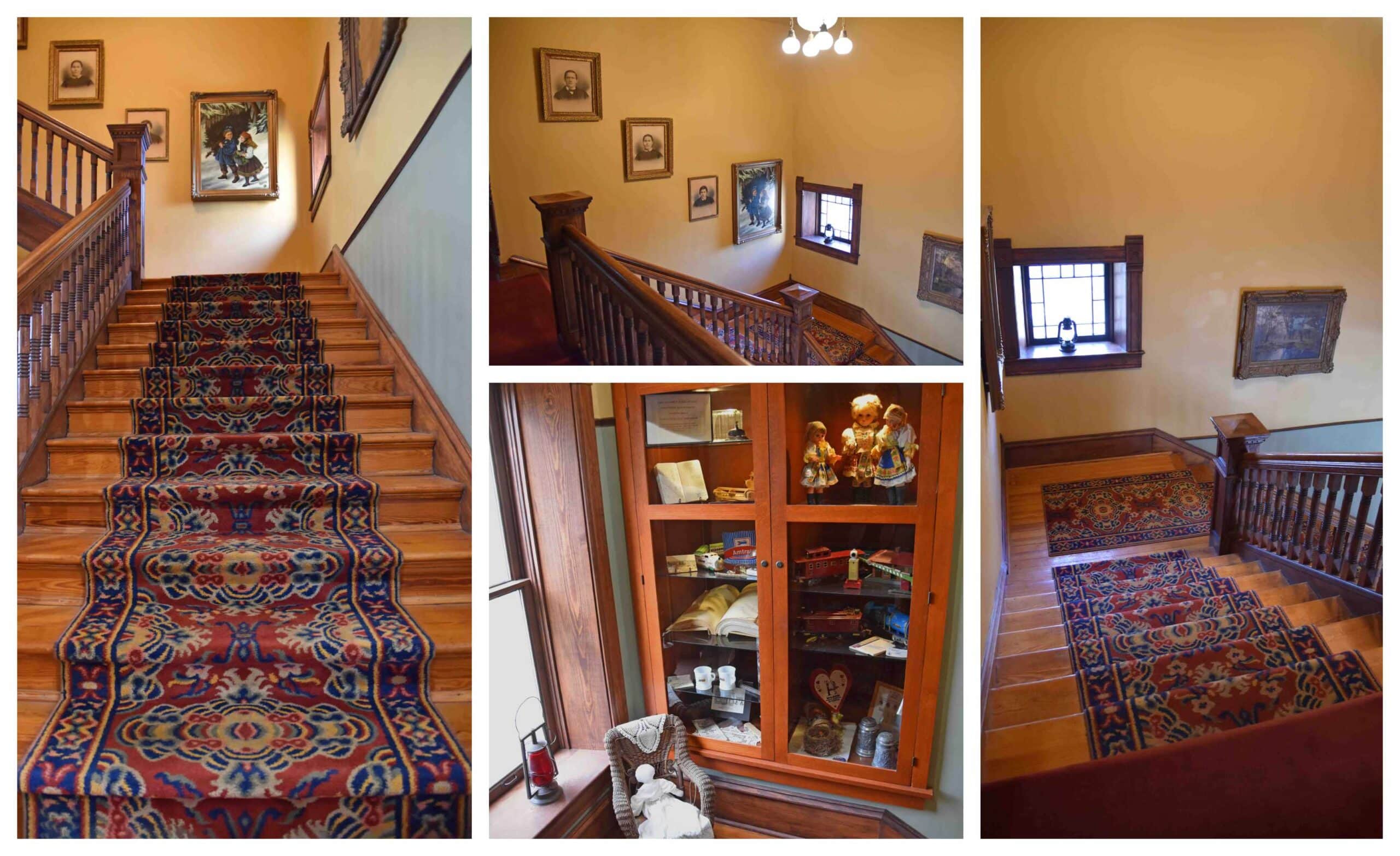 The staircase and displays at the Midland Railroad Hotel.