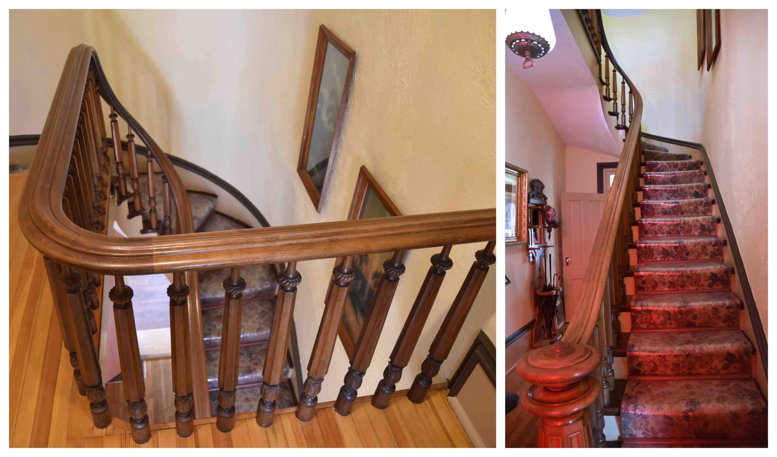 This staircase was built in St. Louis and then shipped to the Mueller-Schmidt House for assembly.