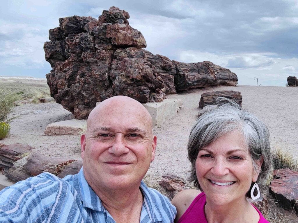The authors pause for a selfie while visiting Painted Desert and Petrified Forest.