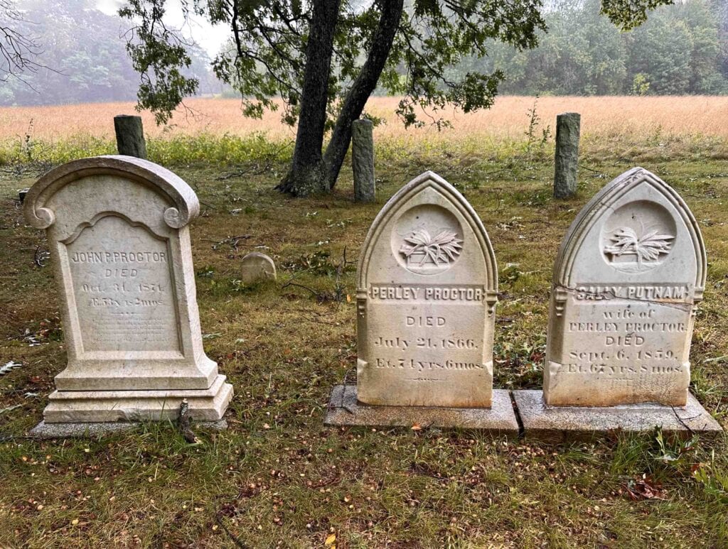 Markers for prominent families associated with the Salem Witch Trials.